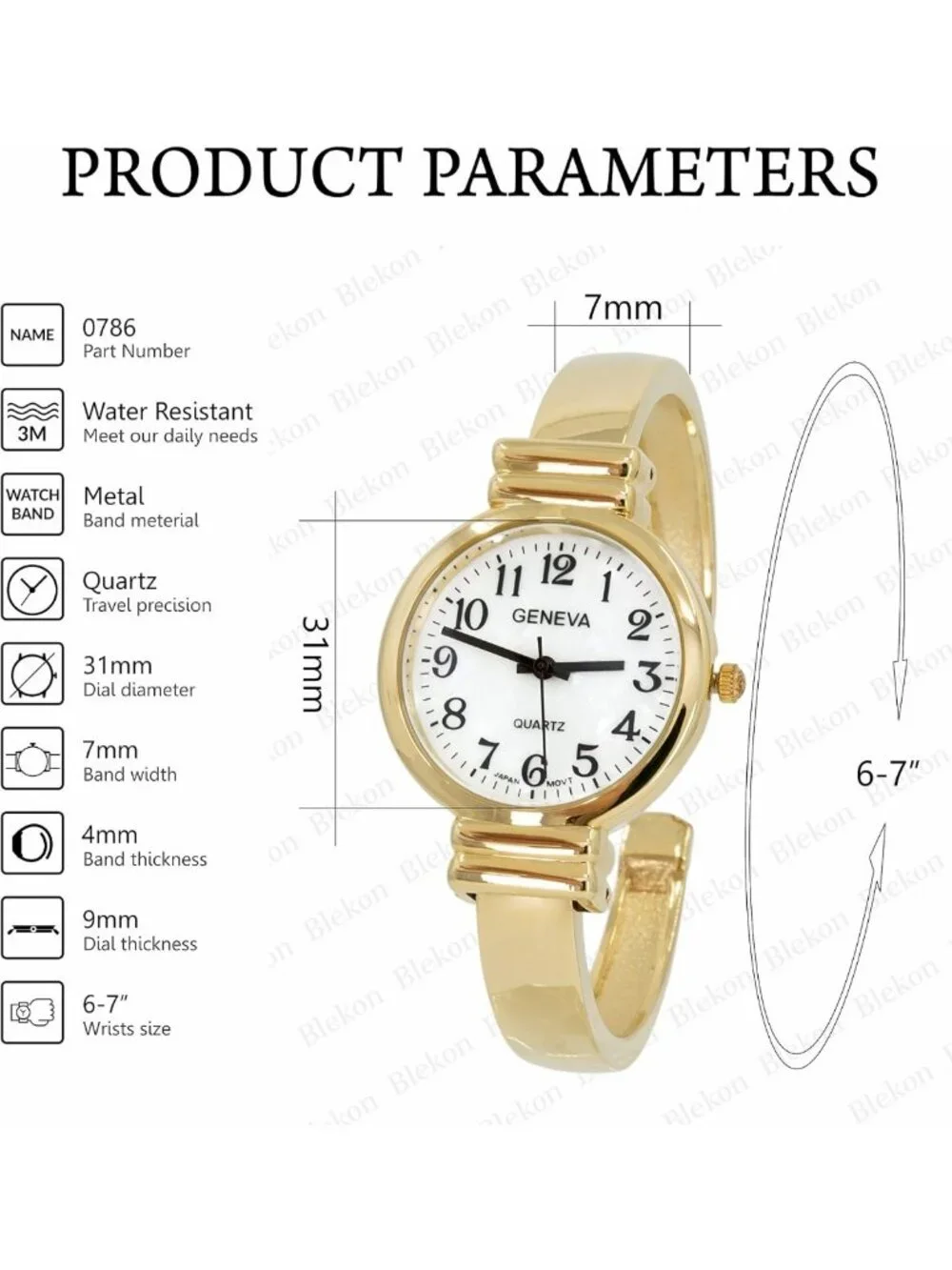 Elegant Mother of Pearl Cuff Bracelet Watch for Women - 31mm Japanese Quartz